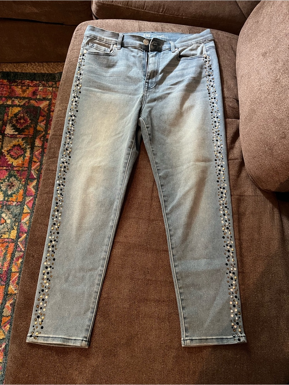 DG2 by Diane Gilman Light Blue Skinny Jeans with Side Stud Detail